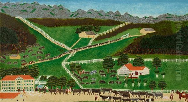 Grosse Alpfahrt Vor Alpsteinlandschaft Oil Painting by Johannes Langenegger