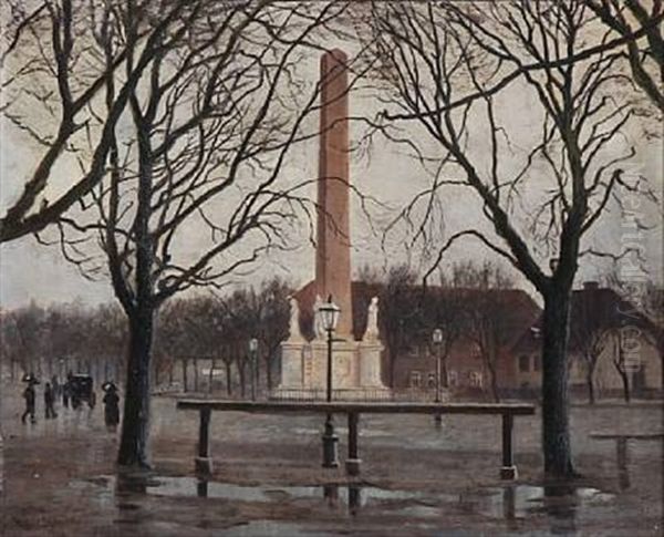 Vesterbros Passage Med Frihedsstotten Oil Painting by Olaf Viggo Peter Langer