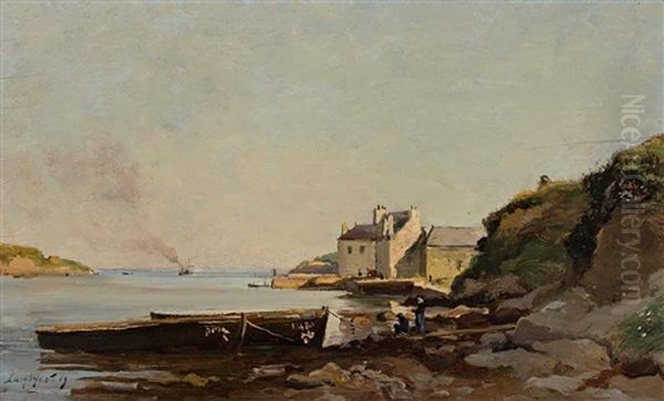 Malerisches Uferstuck Mit Naturhafen Und Architektur Oil Painting by Emmanuel Lansyer