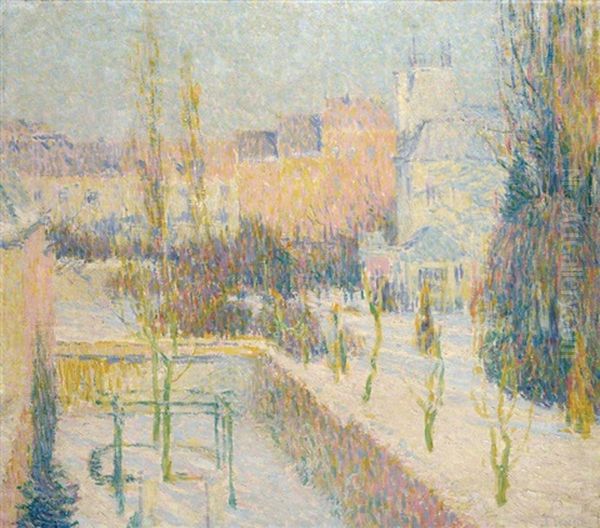 Ville Enneigee Oil Painting by Fernand Lantoine