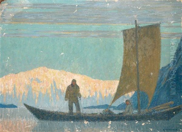 Embarcation Aux Abords Des Fjords Oil Painting by Fernand Lantoine