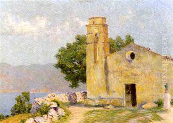 Paysage Mediterranean Avec Eglise Oil Painting by Fernand Lantoine