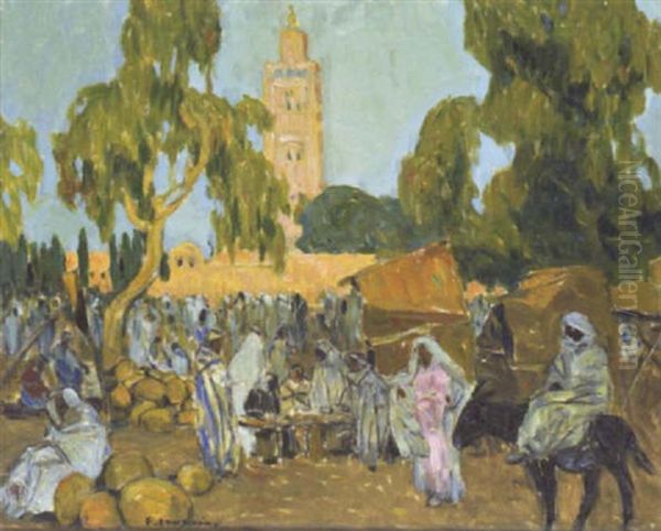 Le Marche Aux Abords De La Mosquee Oil Painting by Fernand Lantoine