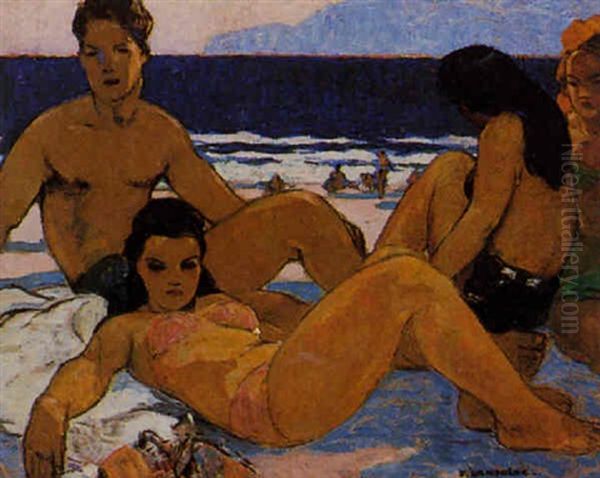 Sur La Plage Oil Painting by Fernand Lantoine