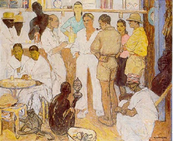 Bar Dans Un Port Oil Painting by Fernand Lantoine