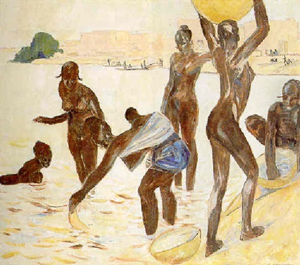 Femmes A La Riviere Oil Painting by Fernand Lantoine