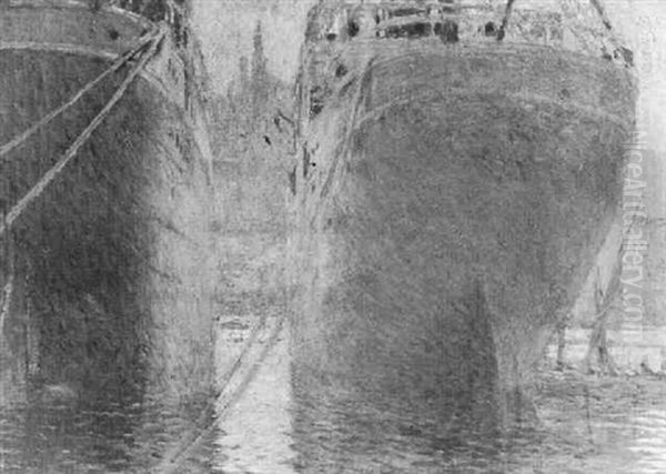 Bateaux Dans Un Port Oriental Oil Painting by Fernand Lantoine