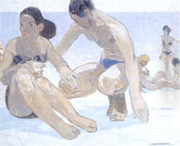 Sur La Plage Oil Painting by Fernand Lantoine