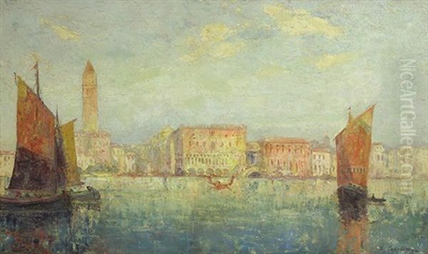 View Of The Grand Canal Oil Painting by Georgi Alexandrovich Lapchine