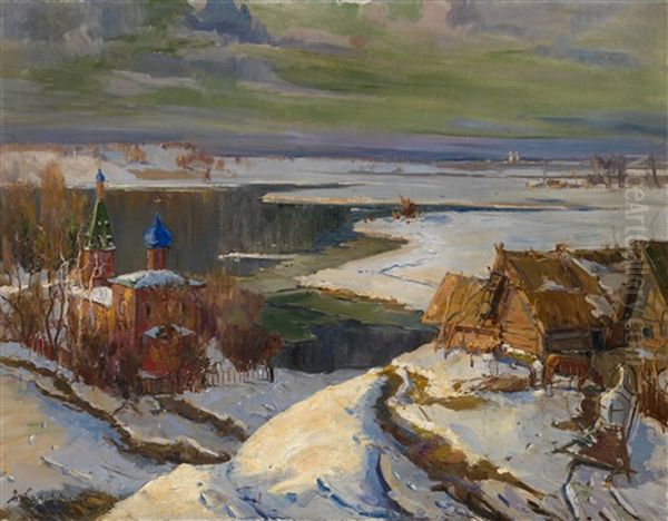 First Signs Of Spring Oil Painting by Georgi Alexandrovich Lapchine