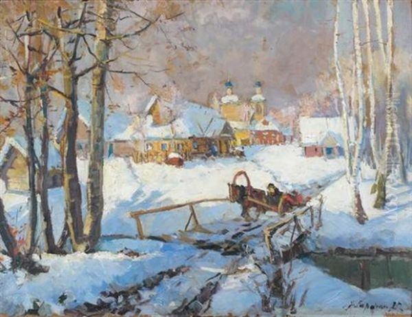 Le Traineau Dans La Neige Oil Painting by Georgi Alexandrovich Lapchine