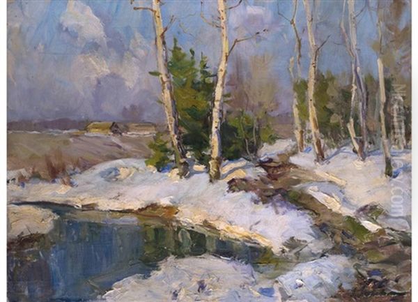 Winterlandschaft Oil Painting by Georgi Alexandrovich Lapchine