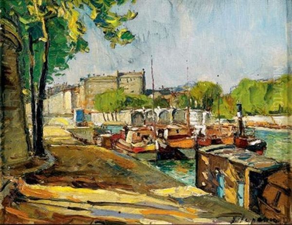 Les Quais De Seine A Paris Oil Painting by Georgi Alexandrovich Lapchine