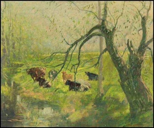 Contentment Of Spring Oil Painting by Andreas Christian Gottfried Lapine