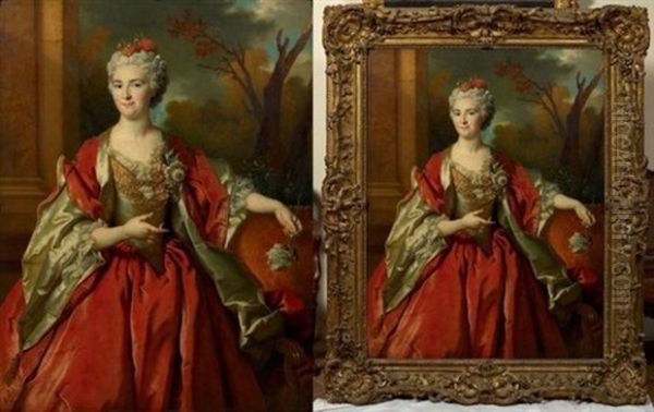 Portrait De Madame Claude - Joseph Geoffroy Sur Fond De Paysage Oil Painting by Nicolas de Largilliere