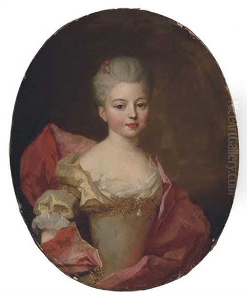 Portrait Of A Young Lady In A Green Dress And Crimson Shawl Oil Painting by Nicolas de Largilliere