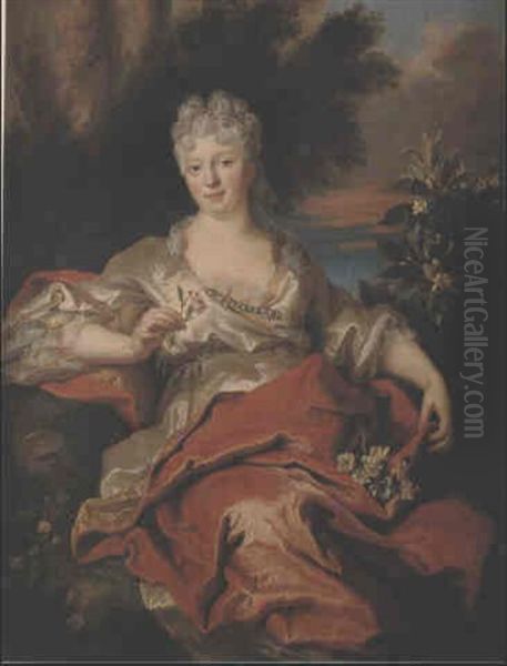Portrait D'une Femme En Robe Blanche Oil Painting by Nicolas de Largilliere