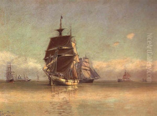 Marina. Fragatas Y Navios Oil Painting by Manuel Larravide