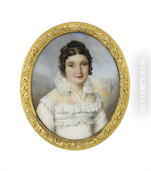 A Young Lady In White Mull Evening Gown Oil Painting by Andre Leon Larue