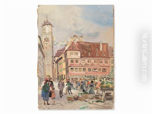 Market In Memmingen Oil Painting by Oskar Laske