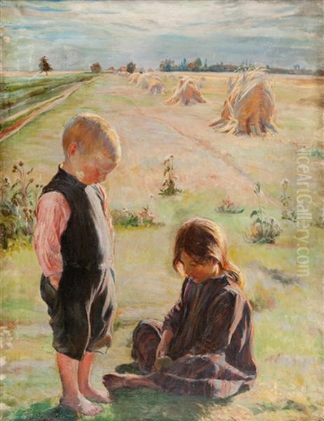 Dzieci Na Polu Oil Painting by Kazimierz Lasocki