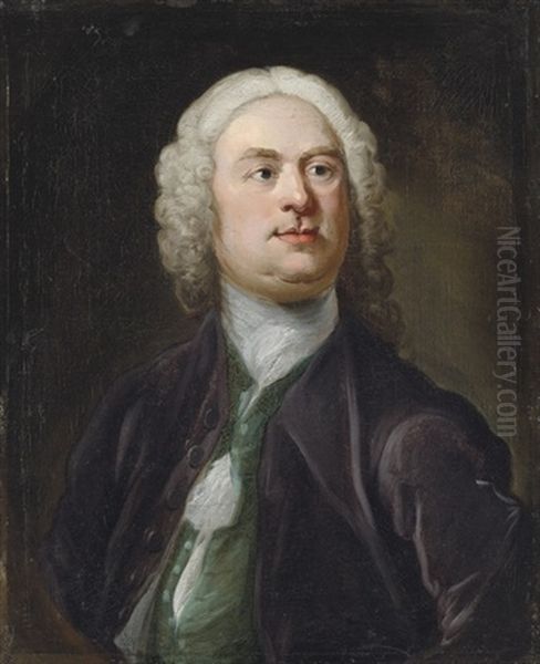 Portrait Of A Gentleman In A Black Coat And Green Waistcoat Oil Painting by James Latham