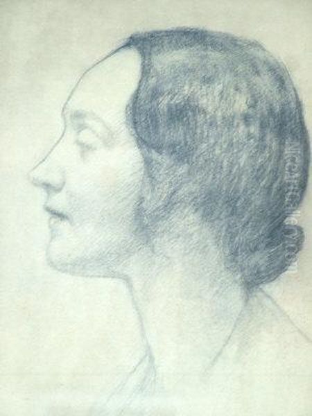 Portrait Of Sir Edgar And Lady Charlotte Bonham-carter, Head And Shoulders In Profile, Turned To The Right And Left Respectively; A Pair, Both Charcoal On Buff Paper, The Latter Signed, , 22.5x30cm., Ea Oil Painting by Laura Anning Bell