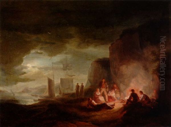 Fiskare Vid Eld Pa Stranden Oil Painting by Alexander Laureus
