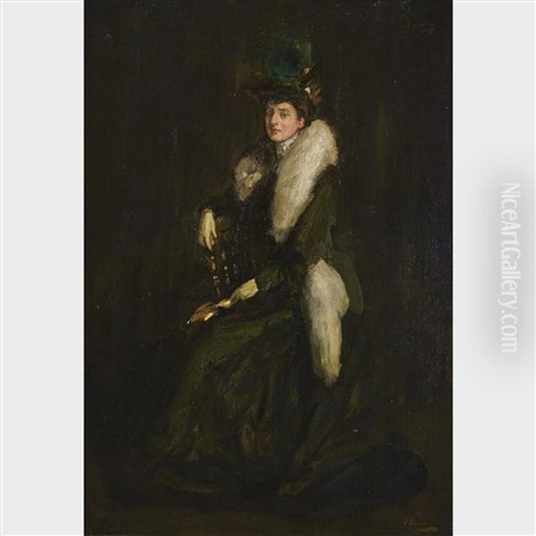 Lady In Green (mrs. Cara H.) Oil Painting by John Lavery