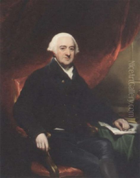 Portrait Of A Gentleman (sir Walter Blount, Of Mawley Hall, Shropshire?) In A Black Suit And White Shirt, Seated At A Table Oil Painting by Thomas Lawrence