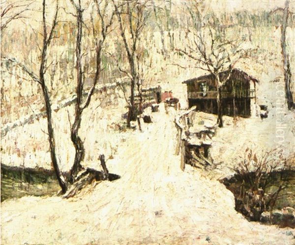 Country Scene, Winter Oil Painting by Ernest Lawson