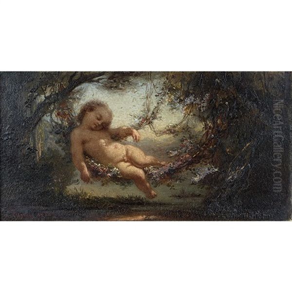 Putto Dormant Oil Painting by Jean Raymond Hippolyte Lazerges