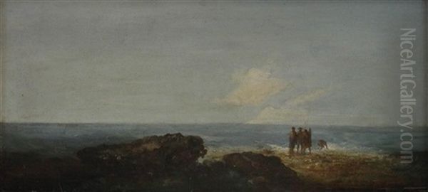 Coastal Scene With Fishermen Oil Painting by Paul Jean Baptiste Lazerges