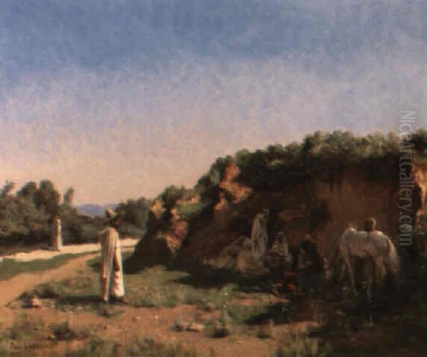 Arabs At Rest Oil Painting by Jean Baptiste Paul Lazerges