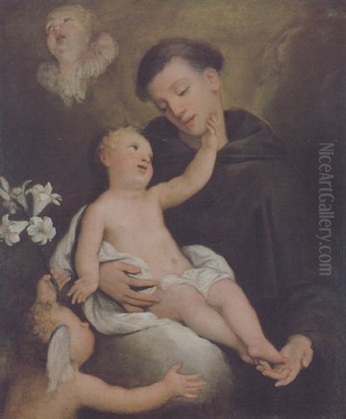 Sant'antonio Con Il Gesu Bambino Oil Painting by Gregorio Lazzarini