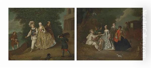 Le Jugement De Paris; Et L'enlevement D'helene (2 Works) Oil Painting by Pierre Michel Lebouteux