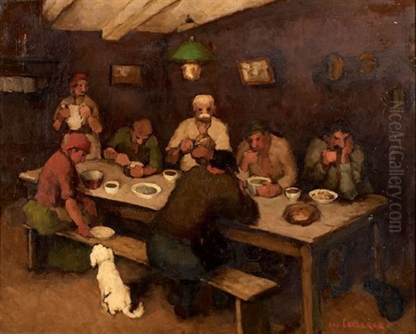 Le Repas Des Moissonneurs Oil Painting by Lucien Leclercq