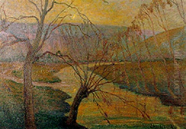 Aurore Sur Les Bords De L'orne Oil Painting by Lucien Leclercq