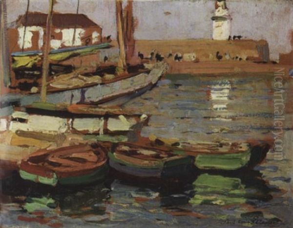 Barques Au Port Oil Painting by Paul Emile Lecomte