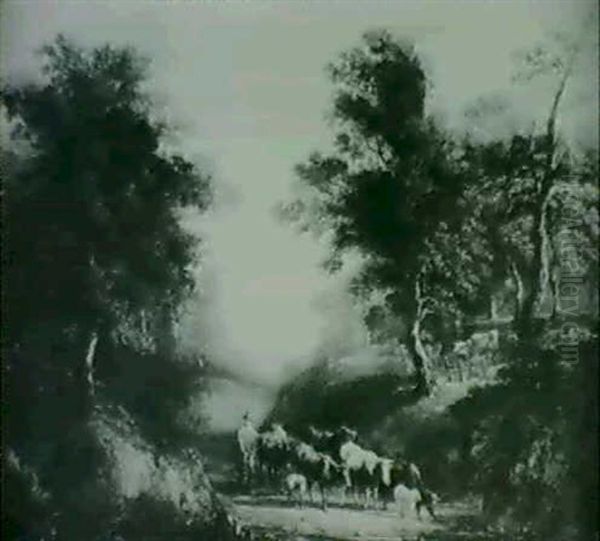 A Drover With Cattle On A Country Track Oil Painting by Frederick Richard Lee