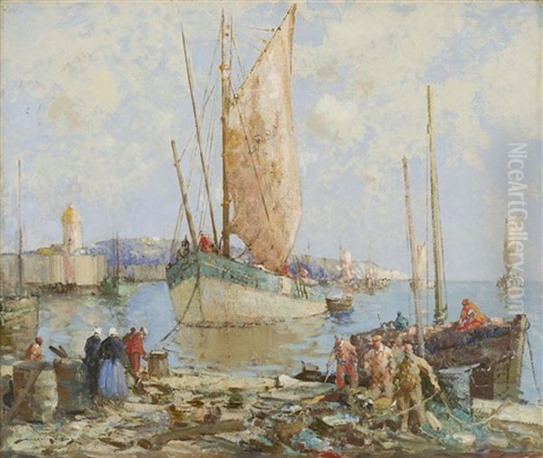 Landing Fish, Brittany Oil Painting by William Lee-Hankey