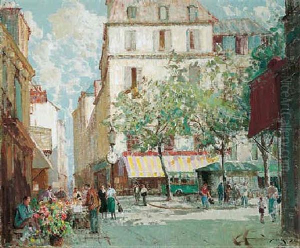 Market Near The Pantheon, Paris Oil Painting by William Lee-Hankey