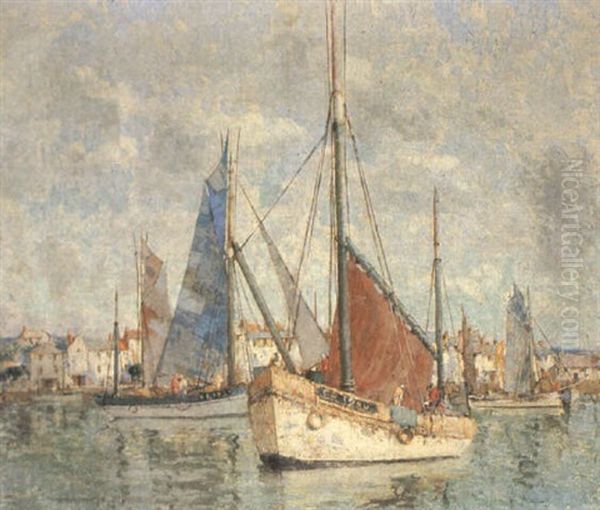 Tunny Boats In Harbour Oil Painting by William Lee-Hankey