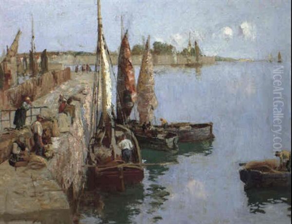 Honfleur Harbor Oil Painting by William Lee-Hankey