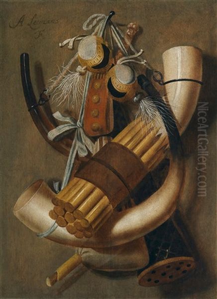 Stillleben Mit Aufgehangten Jagdutensilien Oil Painting by Antonius Leemans