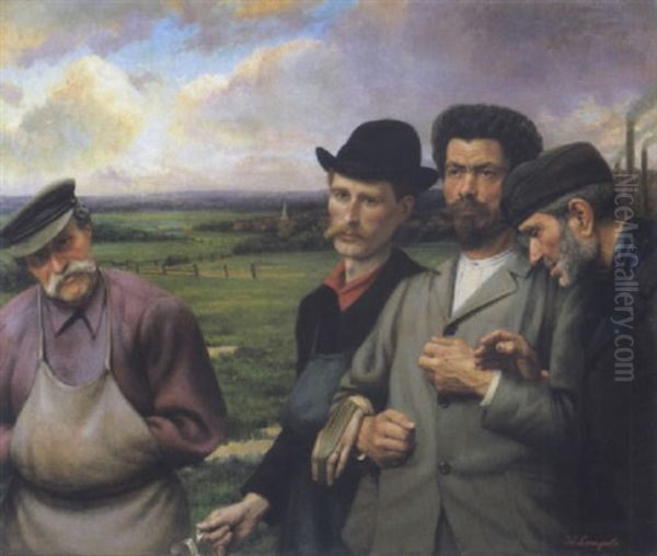 Ouvriers Revenant Du Travail Oil Painting by Joseph (Jef) Leempoels