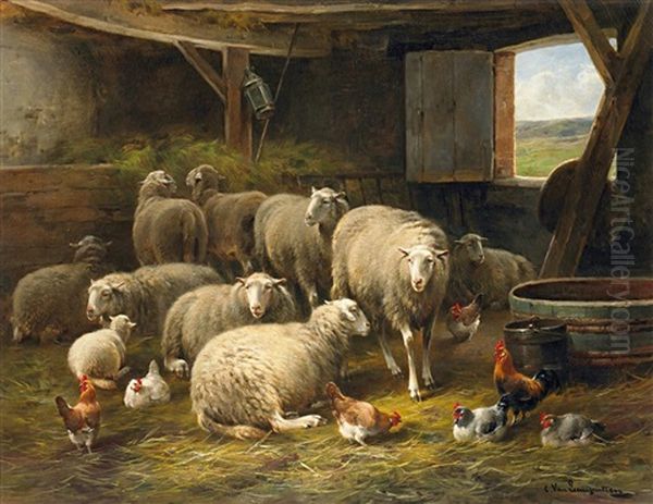 Im Schafstall Oil Painting by Cornelis van Leemputten