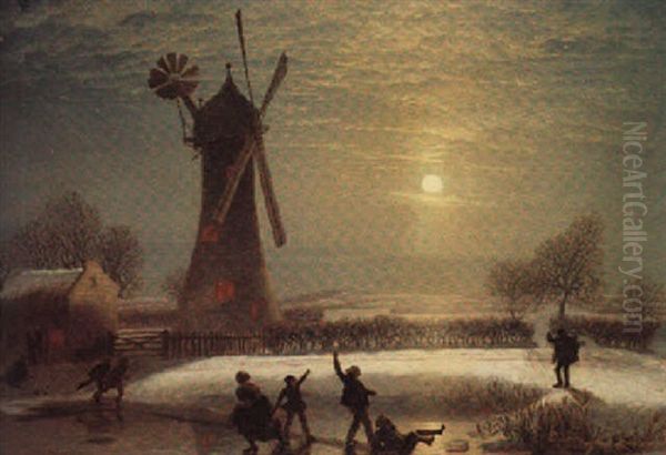Moonlit Scene In Yorkshire Oil Painting by Charles Lees