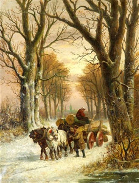Timmerlandskap Med Figurer Vid Timmerfora Oil Painting by Alexis de Leeuw