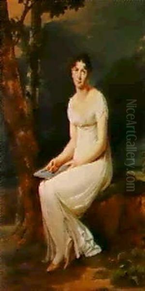 Femme En Blanc Assise Oil Painting by Robert Jacques Francois Faust Lefevre